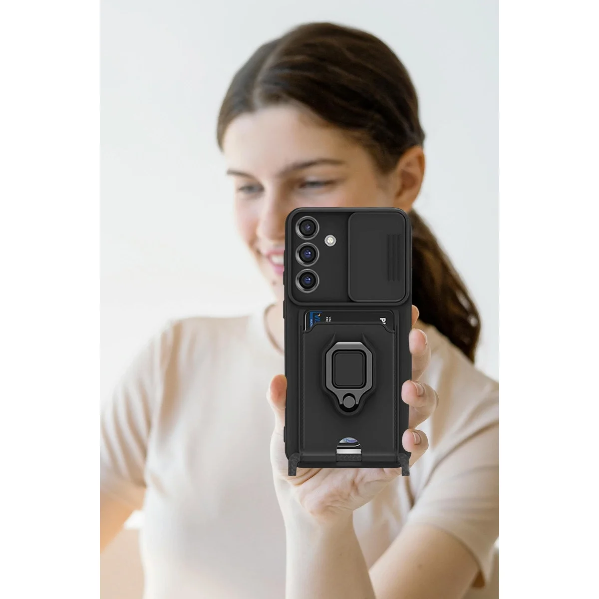 Samsung Galaxy S25 Plus Kılıf Zuma Kartvizitli Yüzüklü Silikon - Siyah görsel 4