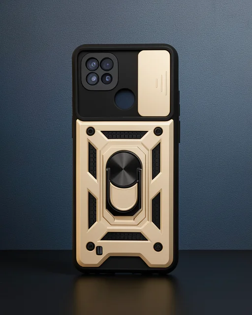 Realme C11 2021 Kılıf Pars Lens Yüzüklü Silikon - Gold