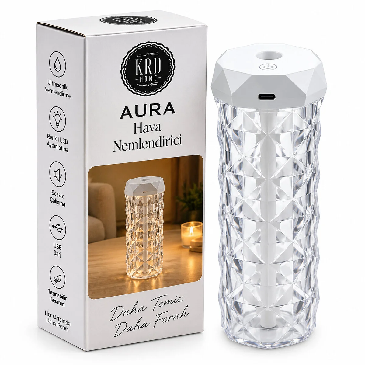 Aura Kristal Hava Nemlendirici Buhar Makine - Koku Giderici KRD-8775