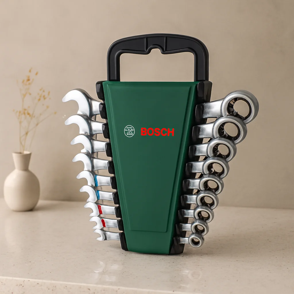 8 Parça 8-19 mm Kombine Anahtar Takımı (Plastik Standlı, Taşıma Aparatlı)
