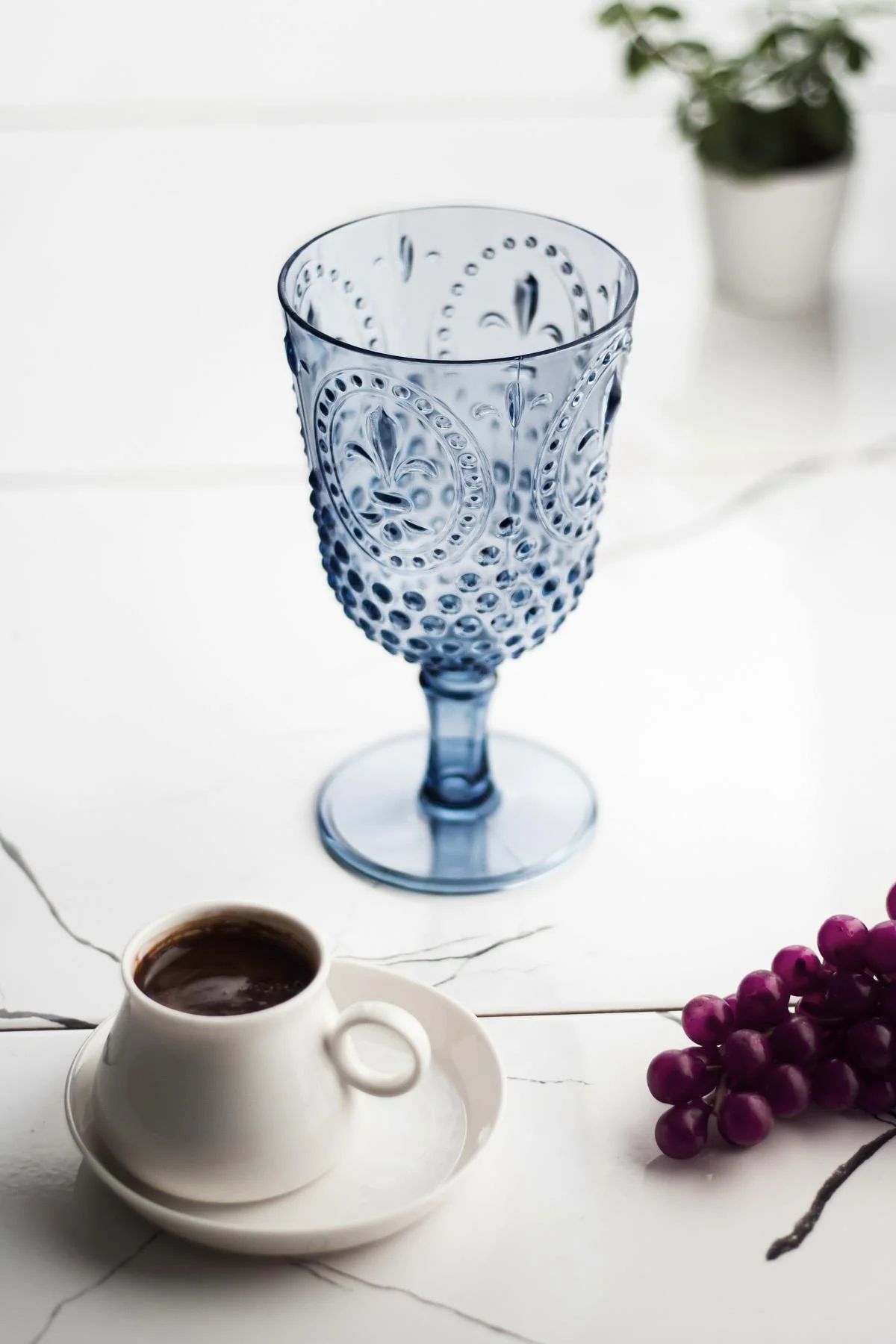Akrilik Lacivert Tekli Kadeh & Su Meşrubat Kahve Yanı Bardağı 450 ml ( Cam Değildir ) görsel 2