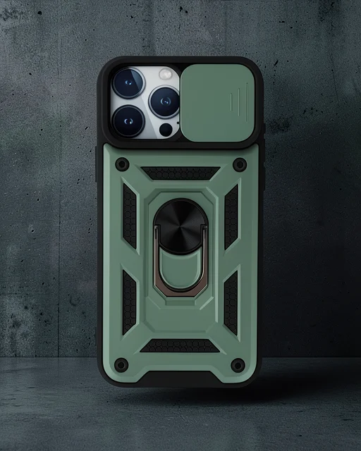 Apple İphone 15 Pro Kılıf Pars Lens Yüzüklü Silikon - Yeşil