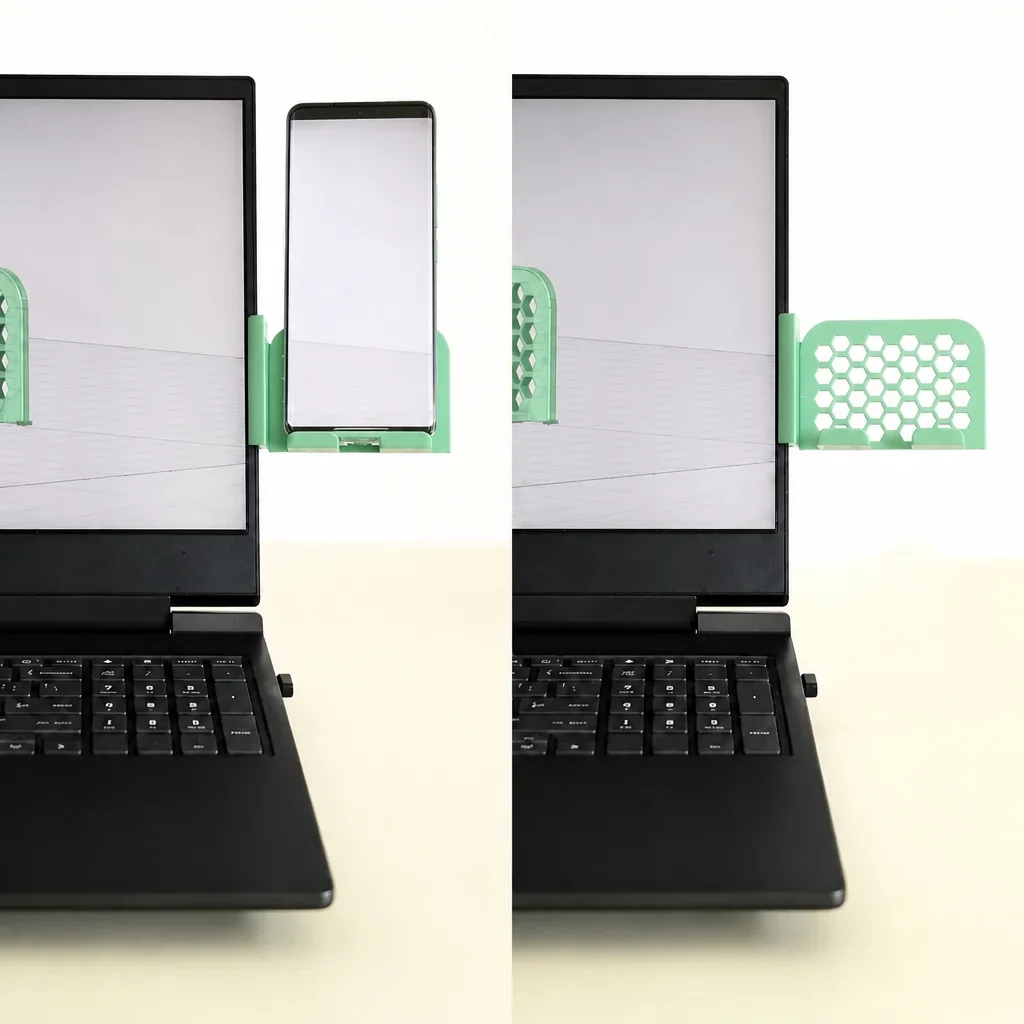 3D Baskı Monitor Telefon Tutucu - Petek Desenli Laptop Kenar Telefon Tutucu-Mint