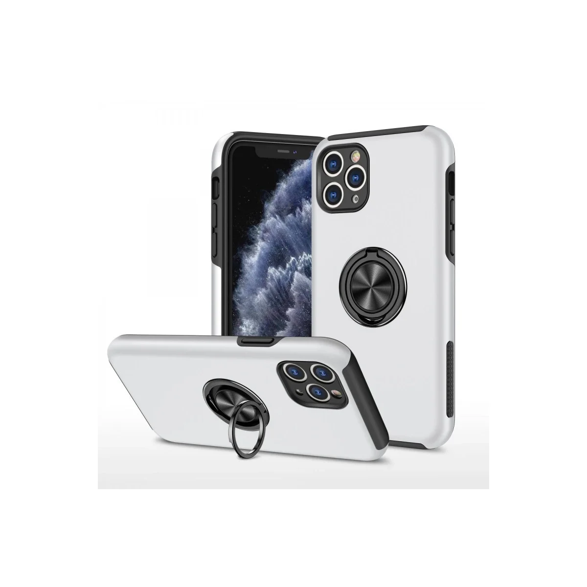 Apple İphone 11 Pro Max Kılıf Elit Yüzüklü Kapak - Gümüş