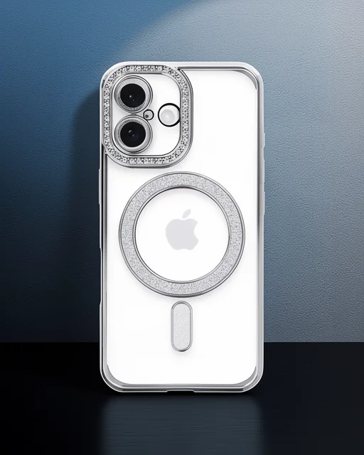 Apple İphone 16 Plus Kılıf Joke Simli Magneticsafe Kılıf - Gümüş