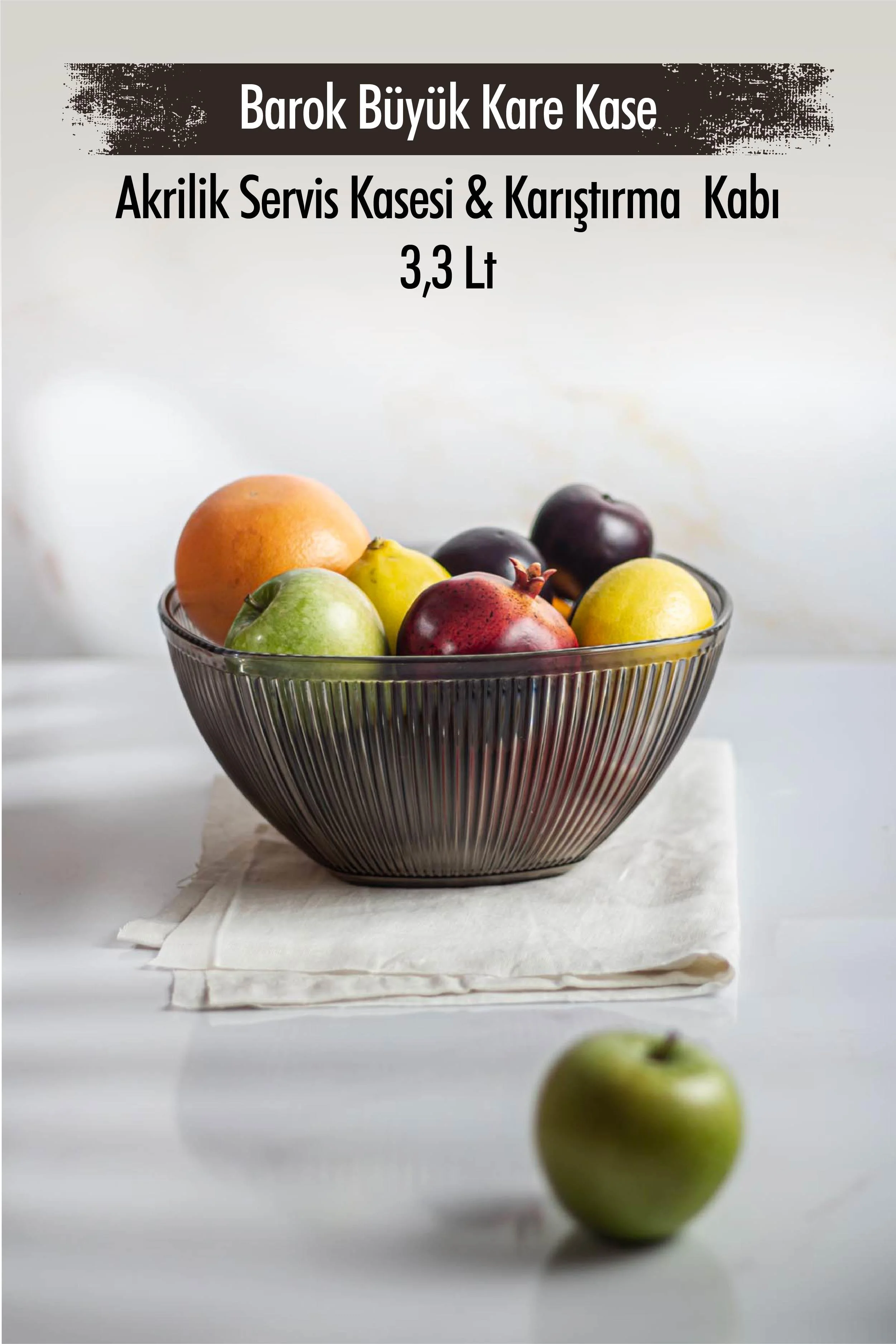Akrilik Barok Füme Büyük Kare Meyve & Salata Kasesi & Karıştırma Kabı / 3,3 Lt (CAM DEĞİLDİR) görsel 2