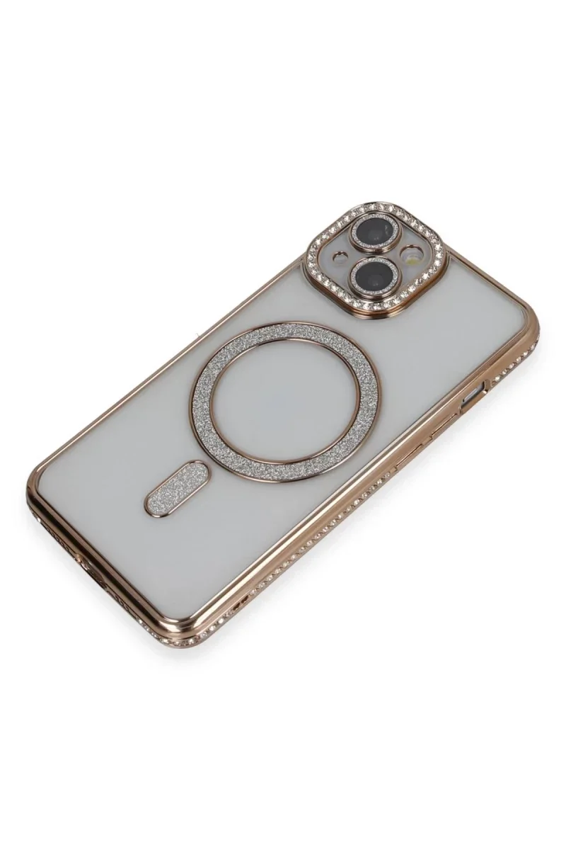 Apple iPhone 13 Kılıf Joke Simli Magneticsafe Kılıf - Gold görsel 3