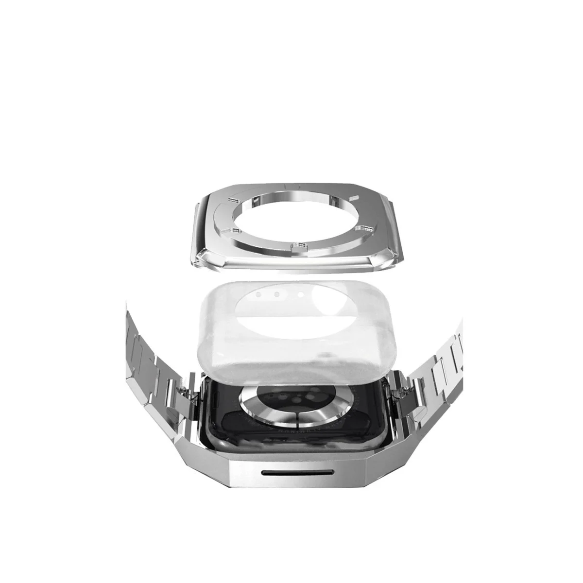 Apple Watch 44mm Metal Petek Kasalı Kordon - Gümüş görsel 3