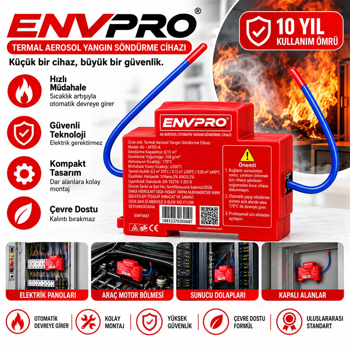 Isı - Sıcak Aerosol Otomatik Yangın Söndürme Cihaz EMV-5687 görsel 2