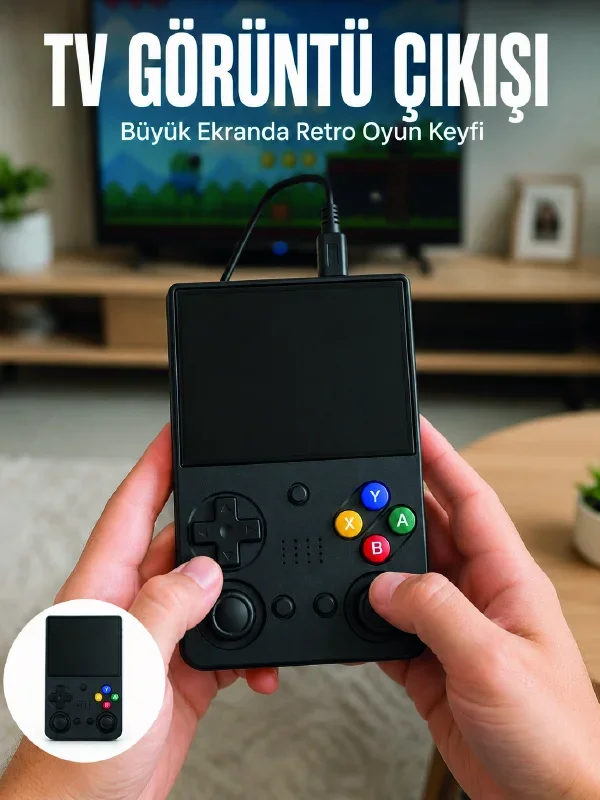 Retro Oyun Konsolu Çift og Joystick 64GB Hafızalı Taşınabilir El Konsolu