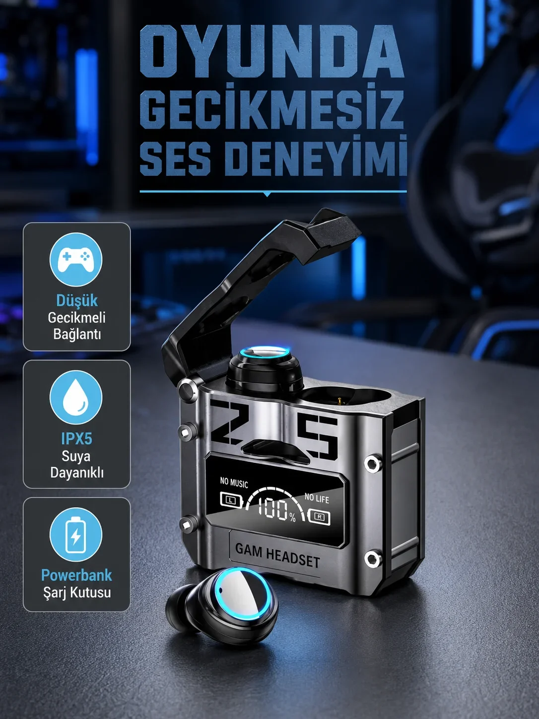 Powerbank Özellikli Bluetooth Kulaklık – Ergonok, Suya Dayanıklı