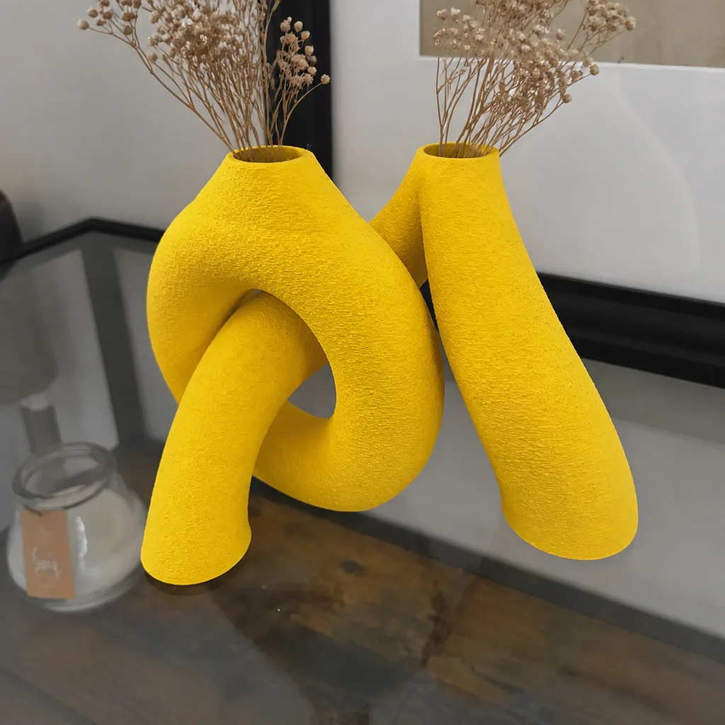 3D Baskı Interlocking Vazo - İç İçe Geçen Dekoratif Vazo-Sarı görsel 3