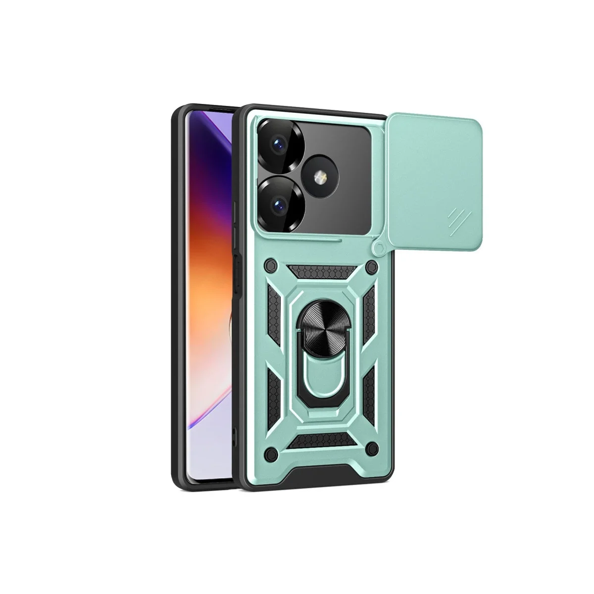 Xiao Red 13 4g Kılıf Pars Lens Yüzüklü Silikon - Yeşil