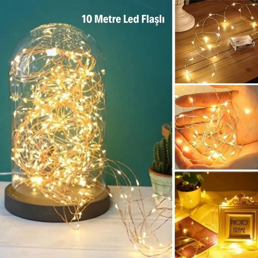 Sarı Peri LED Flaşlı Işık – 10 Metre Dekoratif Oda ve Organizasyon Aydınlatması görsel 4
