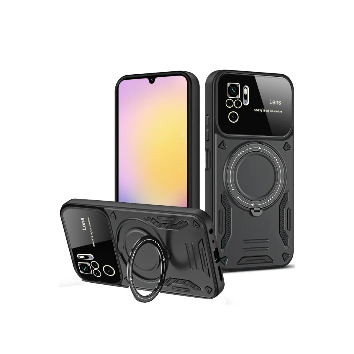 Xiaomi Redmi Note 10S Kılıf Joy Lens Standlı Kapak - Siyah