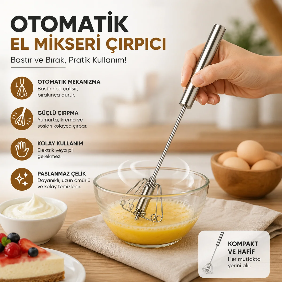 Metal el mikser çırpıcı (Otomatik bas-bırak) görsel 4