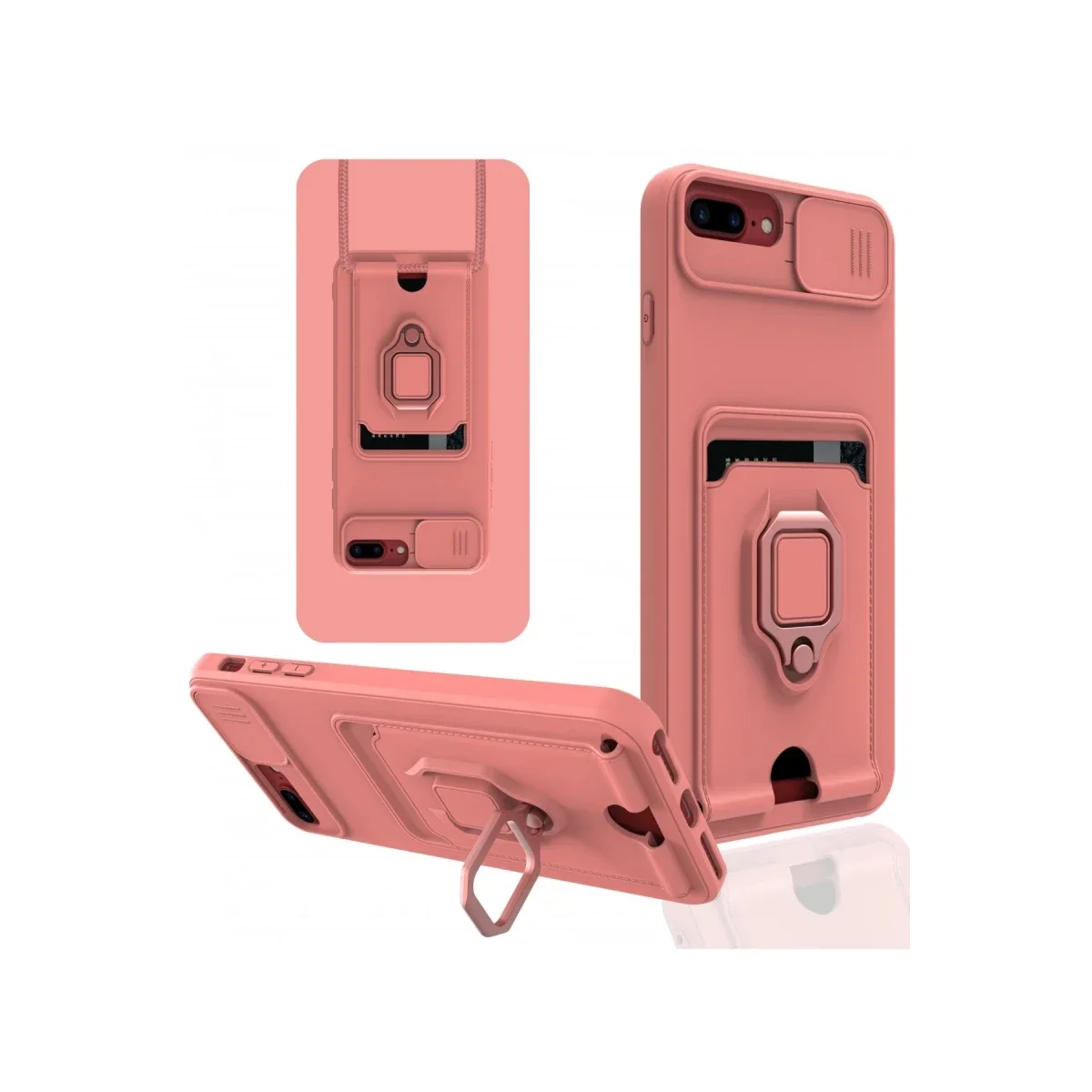 Apple iPhone 7 Plus Kılıf Zuma Kartvizitli Yüzüklü Silikon - Pembe