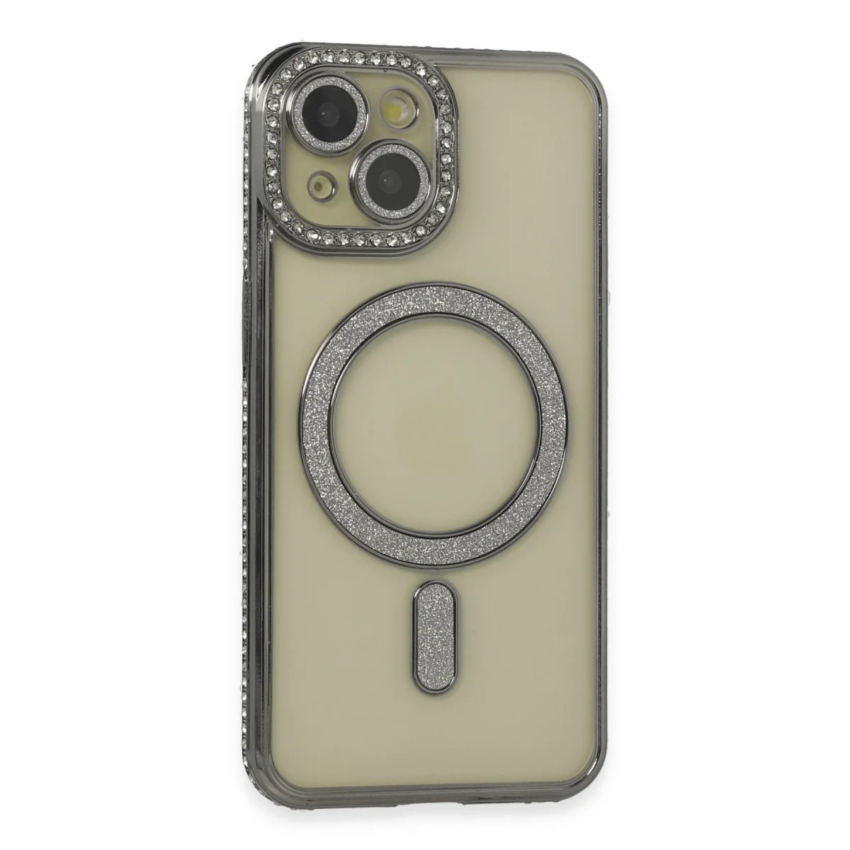 Apple İphone 13 Kılıf Joke Simli Magneticsafe Kılıf - Gri görsel 2