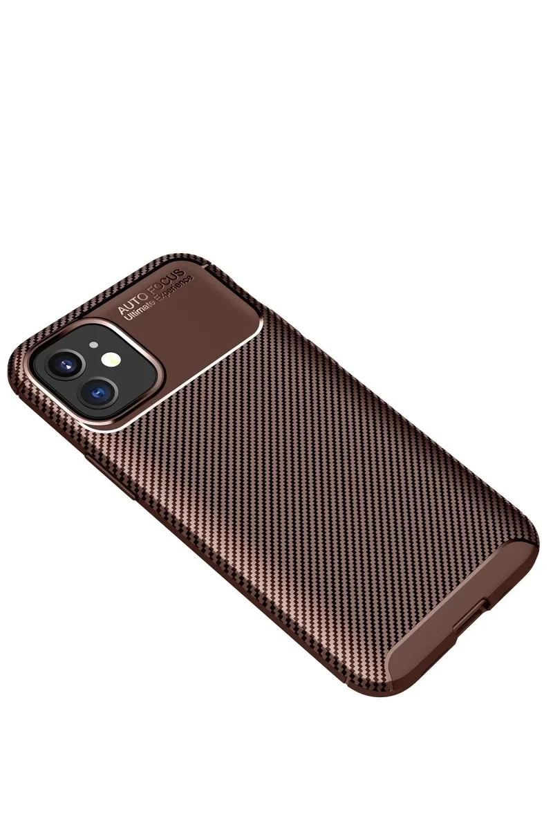 Apple iPhone 12 Mini Kılıf Auto Focus Karbon Kapak - Kahverengi görsel 2
