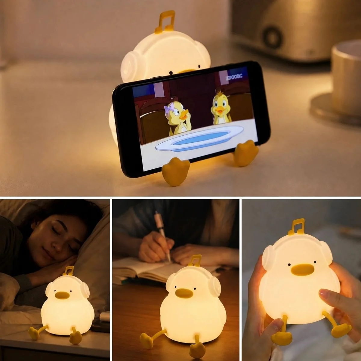 Vurmalı 7 Renkli Silikon Ördek LED Masa Lambası, Müzisyen Tasarımlı, Dokunmatik Renk Değiştiren Dekoratif USB Gece Lambası görsel 4