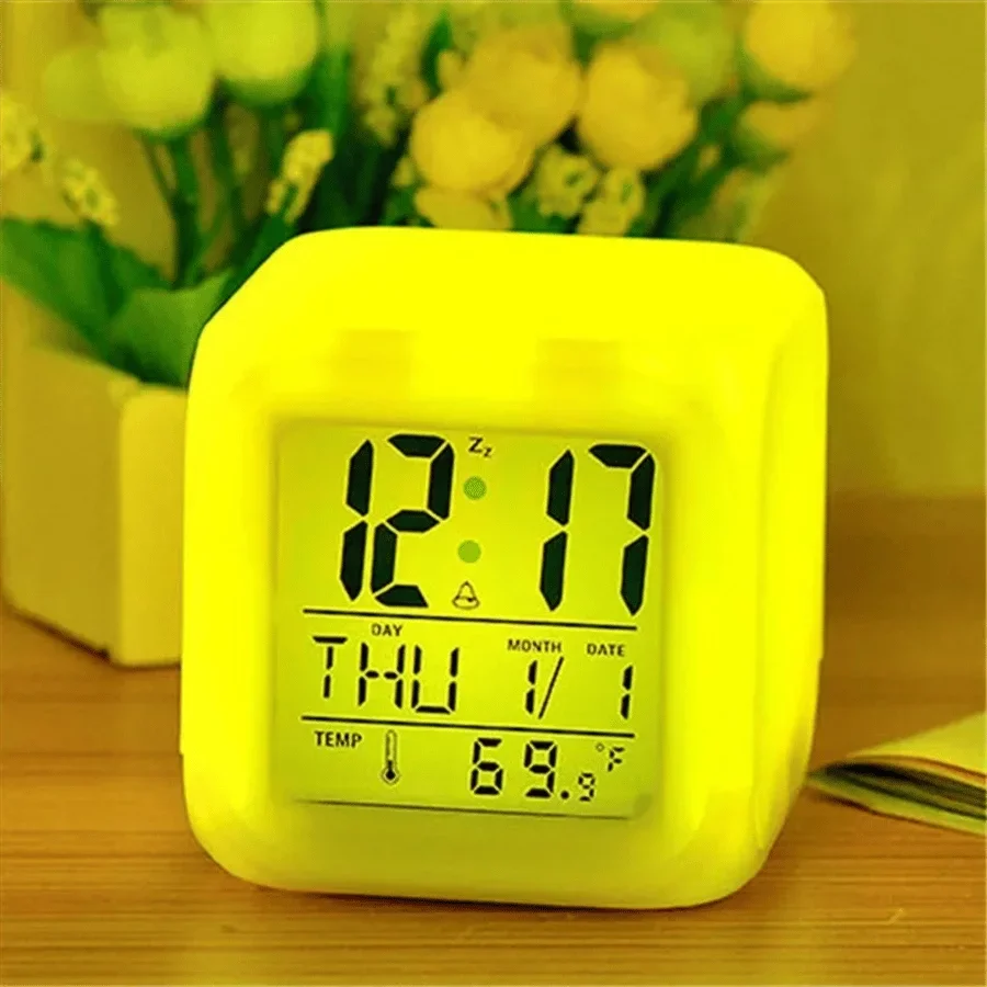 Led Dijital Renkli Masa Saati Alarm Termometre Tarih Masaüstü Saat görsel 3
