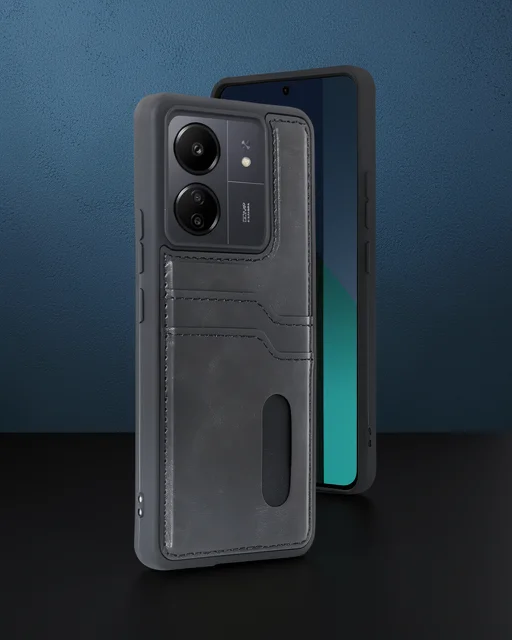 Xiaomi Redmi 13c Kılıf Sara Kartvizitli Deri Kılıf - Siyah