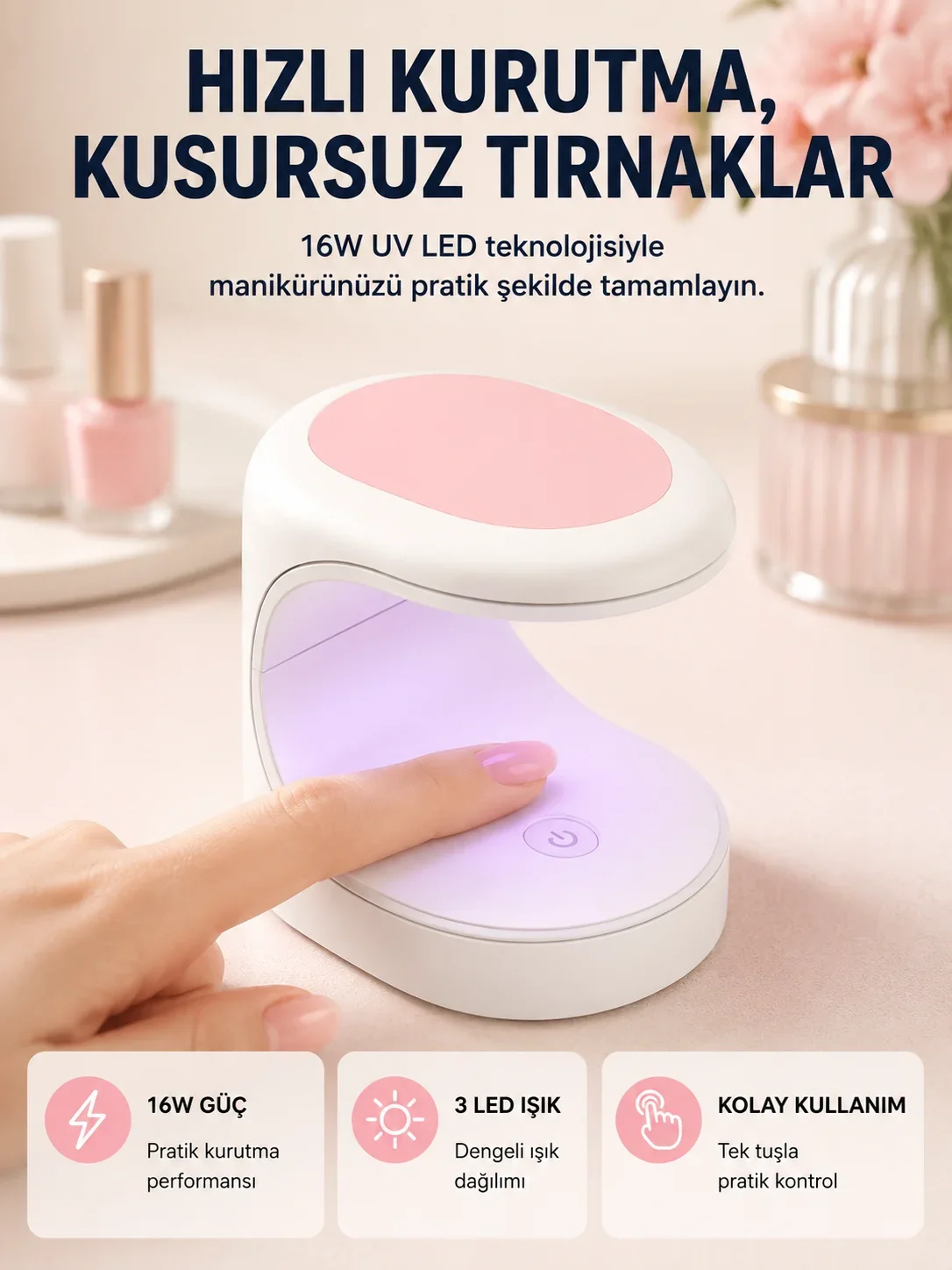 LED ni Oje Kurutucu Taşınabilir Hızlı Kuruma Cihazı 3 LED Işıklı Yeni Nesil