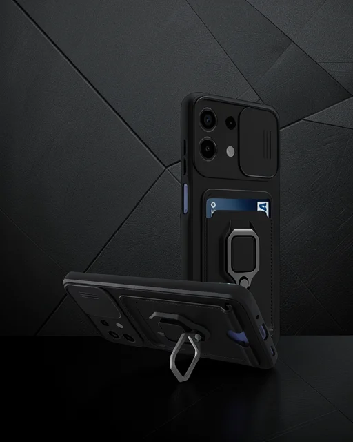 Xiaomi Redmi Note 13 4g Kılıf Zuma Kartvizitli Yüzüklü Silikon - Siyah
