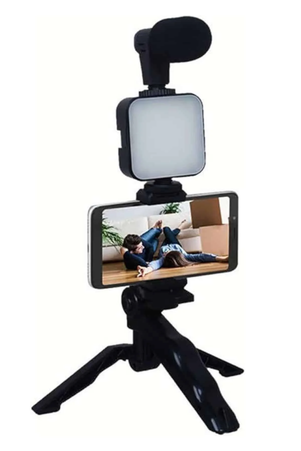 Telefon Tutucu krofonlu Işıklı Youtuber Video Kayıt görsel 2