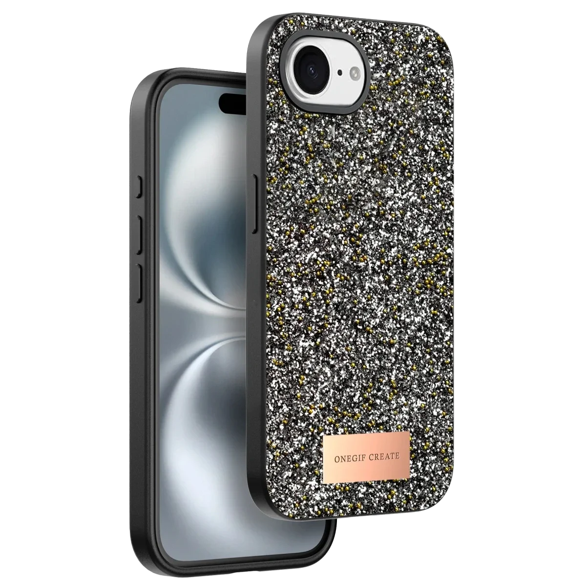 Onegif Apple iPhone 16E Bright Simli Kapak - Gümüş