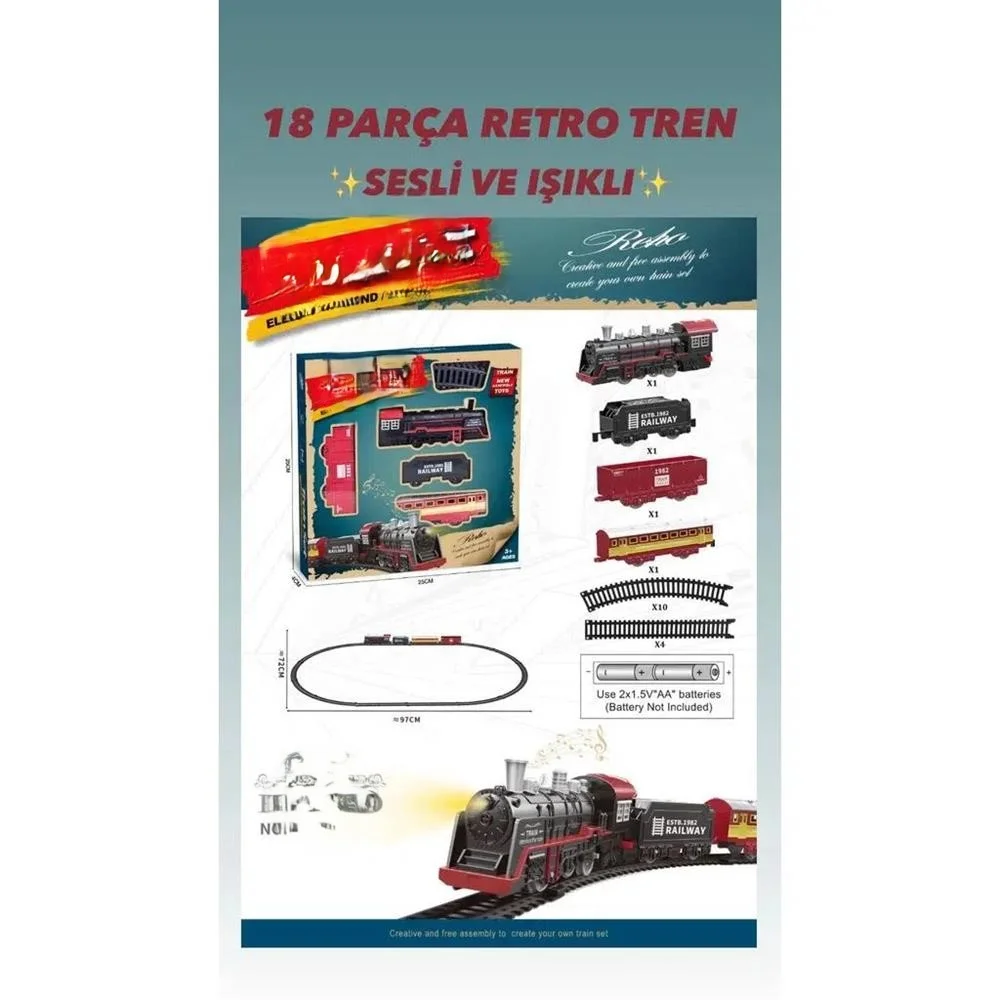 BJ2308A 18 Parça Sesli Işıklı Retro Tren