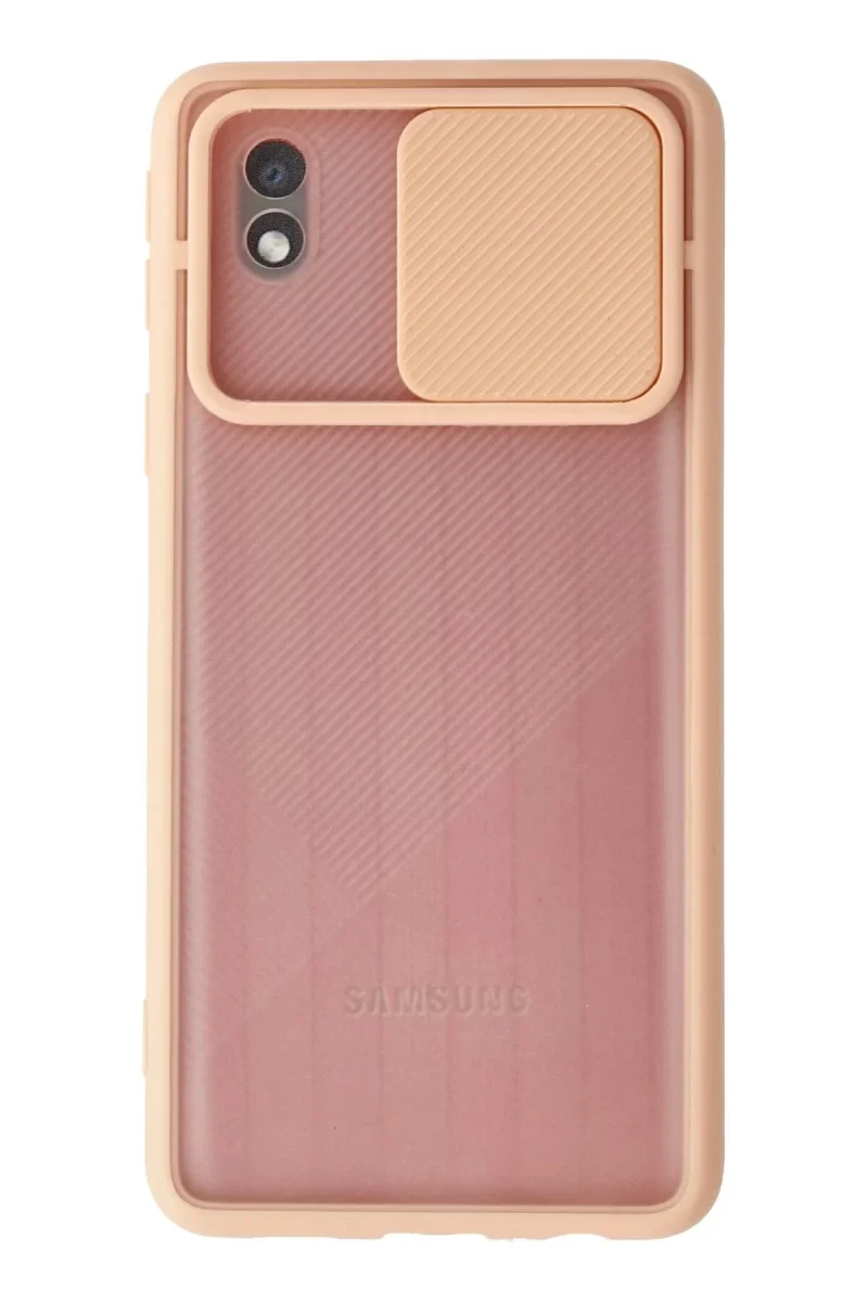 Samsung Galaxy A01 Core Kılıf Palm Buzlu Kamera Sürgülü Silikon - Pembe