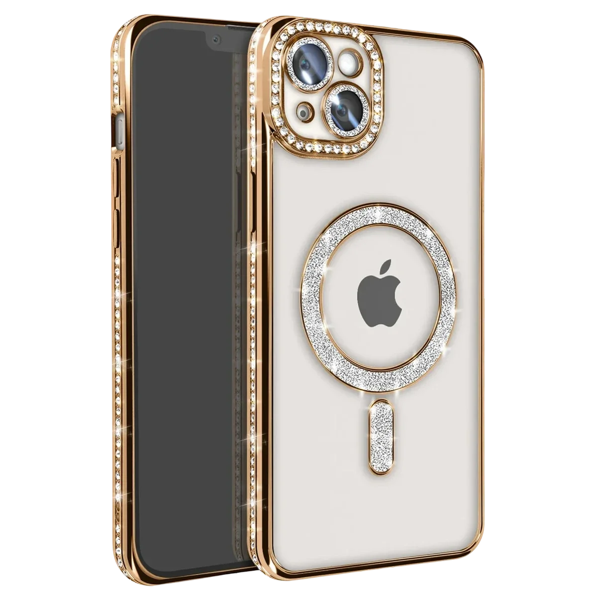 Apple iPhone 15 Kılıf Joke Simli Magneticsafe Kılıf - Gold
