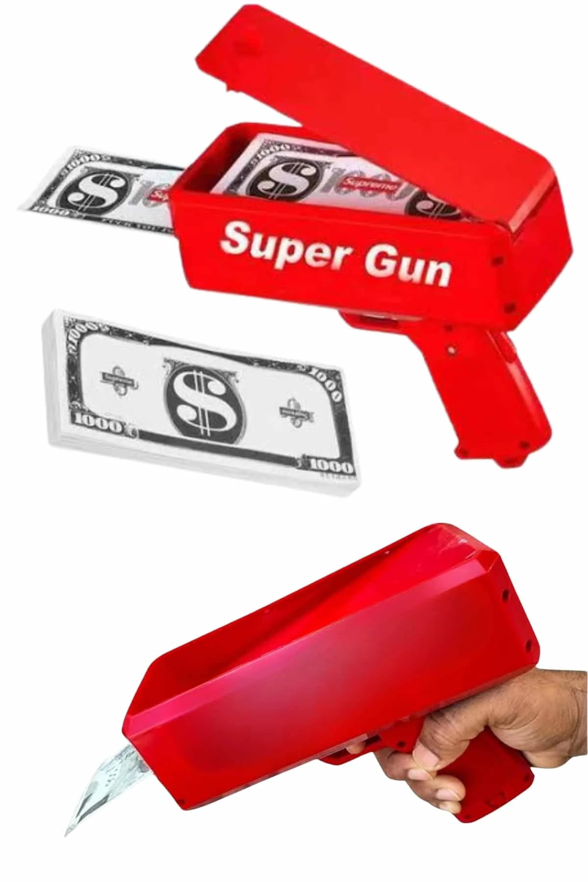 Kırmızı Parti Oyuncağı Para Saçma Fırlatma Tabancası Makinesi Super Money görsel 5
