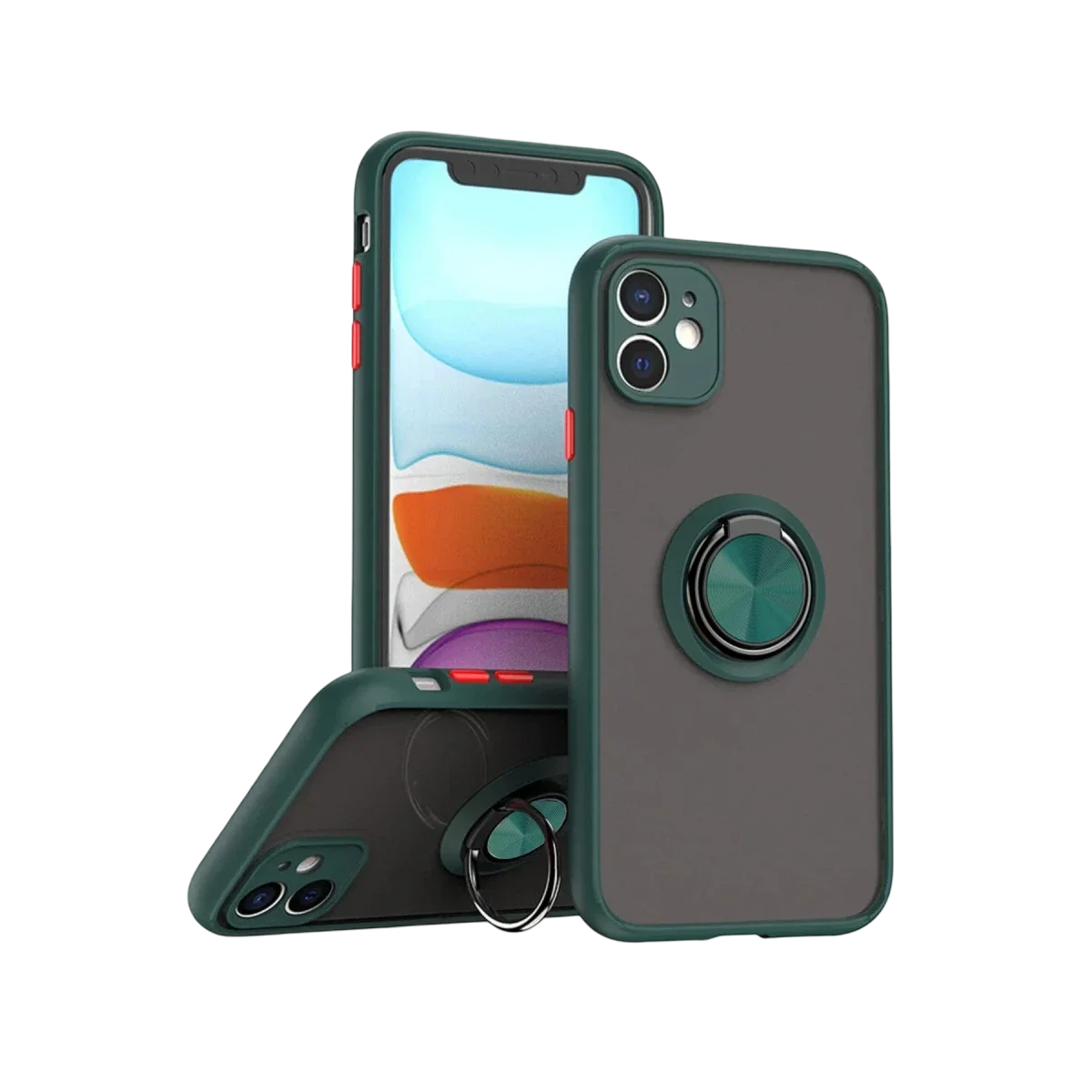 Apple iPhone 11 Kılıf Montreal Yüzüklü Silikon Kapak - Yeşil