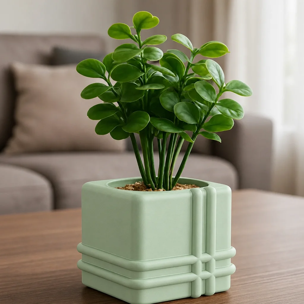 3D Baskı Square Planter - Izgara Desenli Küp Saksı-Mint görsel 2