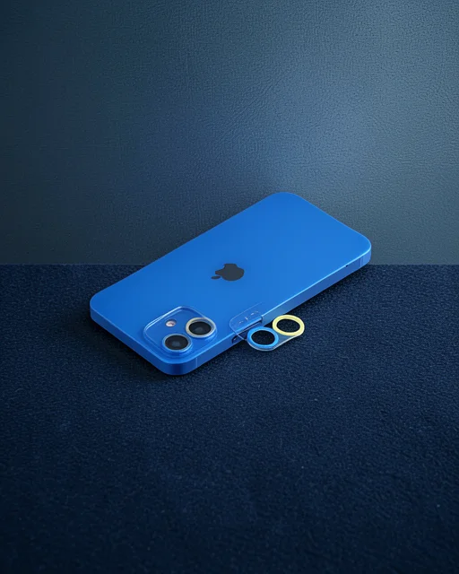 Apple İphone 12 Renkli Kamera Lens Koruma Cam - Sarı-mavi