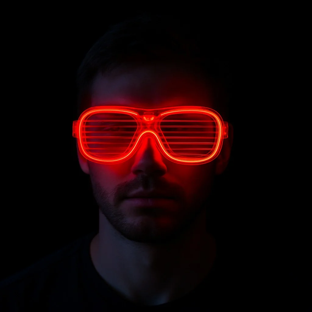 Kırmızı Led Işıklı Parti Gözlüğü - Neon Glow Şerit Gözlük 3 Modlu görsel 3