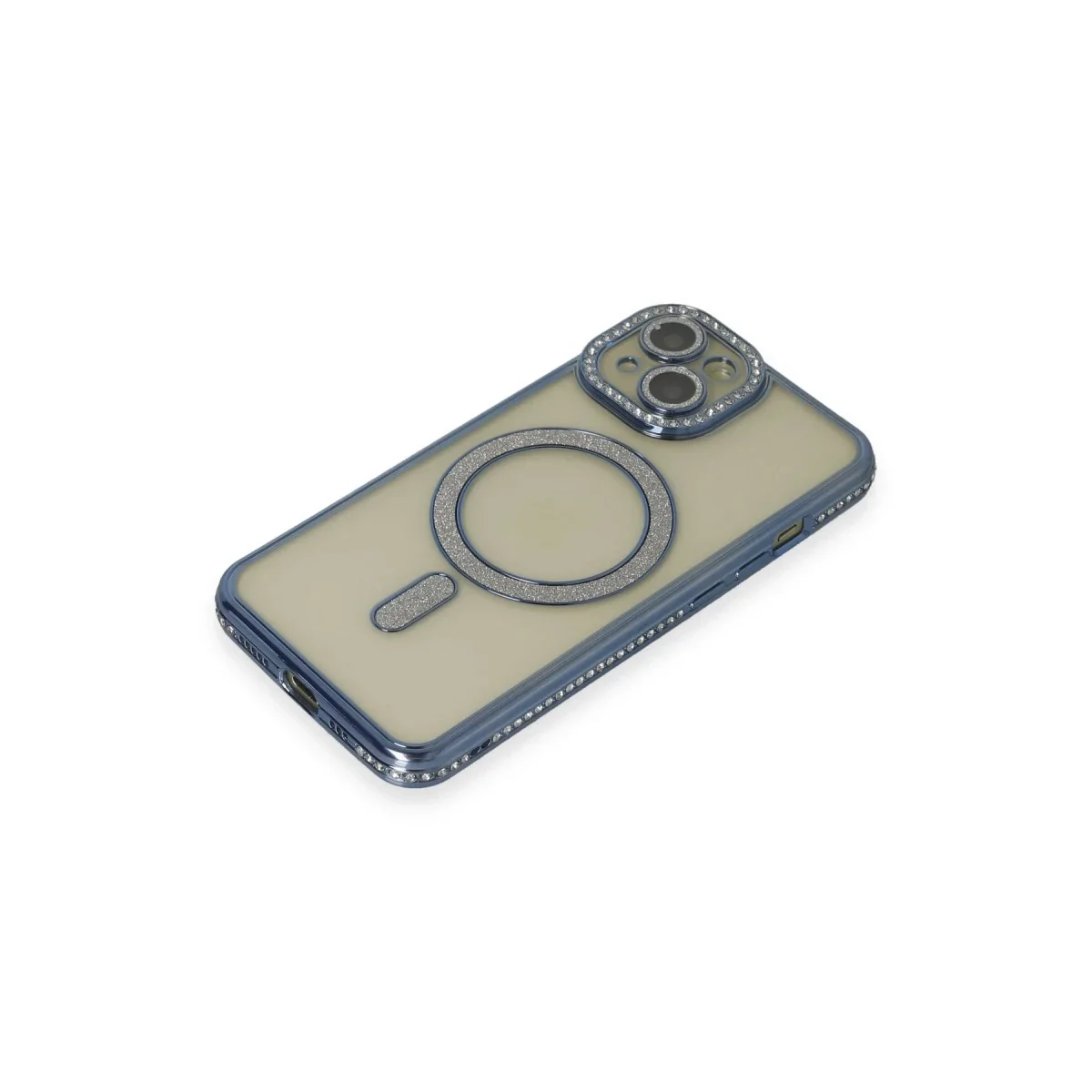 Apple iPhone 15 Kılıf Joke Simli Magneticsafe Kılıf - Lacivert görsel 3