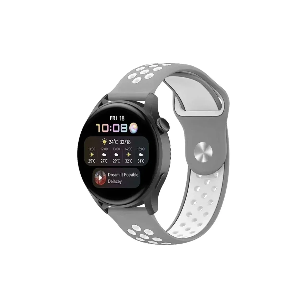 Watch 20mm Spor Delikli Kordon - Gri-Beyaz