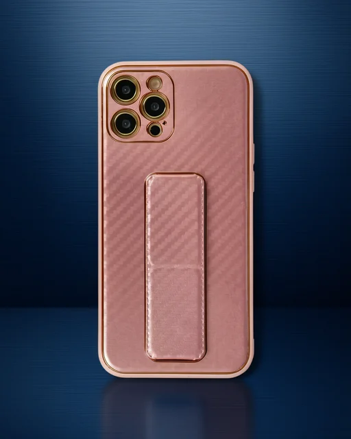 Apple İphone 12 Pro Kılıf Coco Karbon Standlı Kapak - Pembe