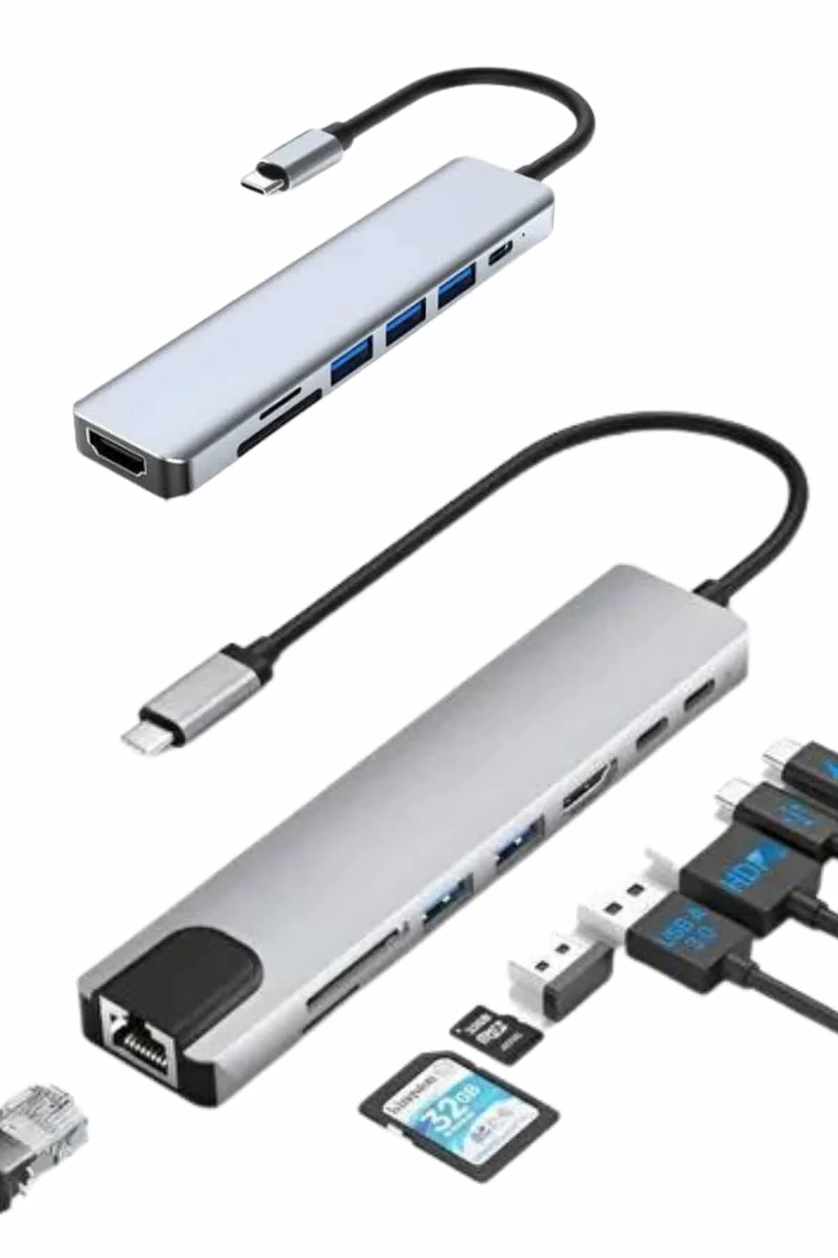 8 Port Çoklayıcı Macbook Ile Uyumlu Çoğaltıcı Type-C dönüştürücü TF SD kart görsel 3