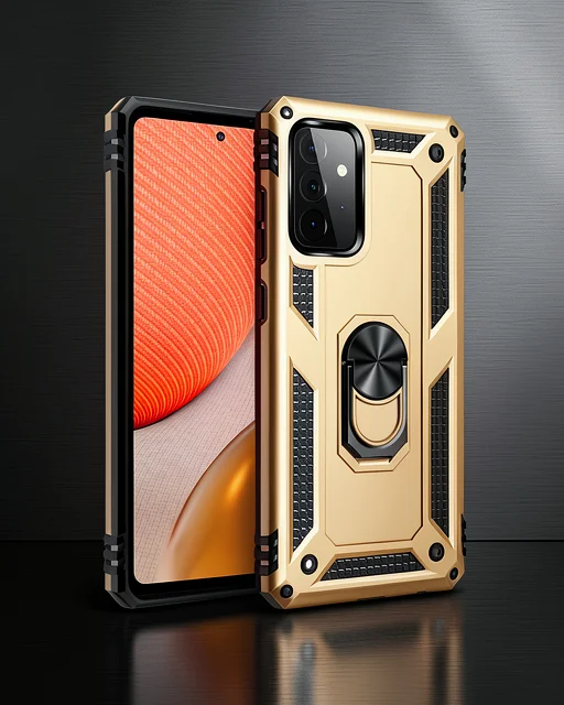 Samsung Galaxy A72 Kılıf Sofya Yüzüklü Silikon Kapak - Gold