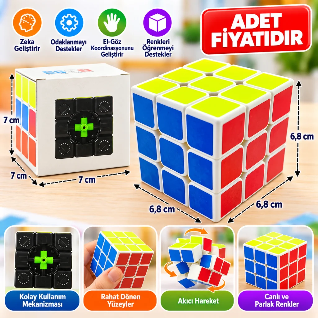 Beyaz Zemin Üzeri Renkli Zeka Küpü 3X3X3-6,8 cm (adet fiyatıdır)
