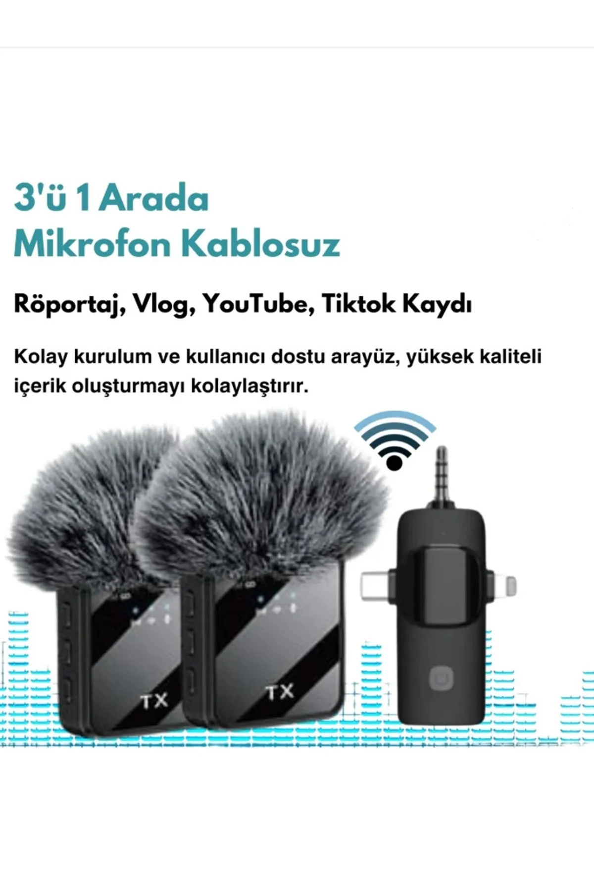 F11 Yüksek Kalite Profesyonel 3 In 1 Kablosuz Taşınabilir Yaka Mikrofonu Tüylü görsel 4