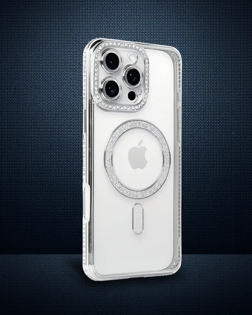 Apple İphone 16 Pro Kılıf Joke Simli Magneticsafe Kılıf - Gümüş
