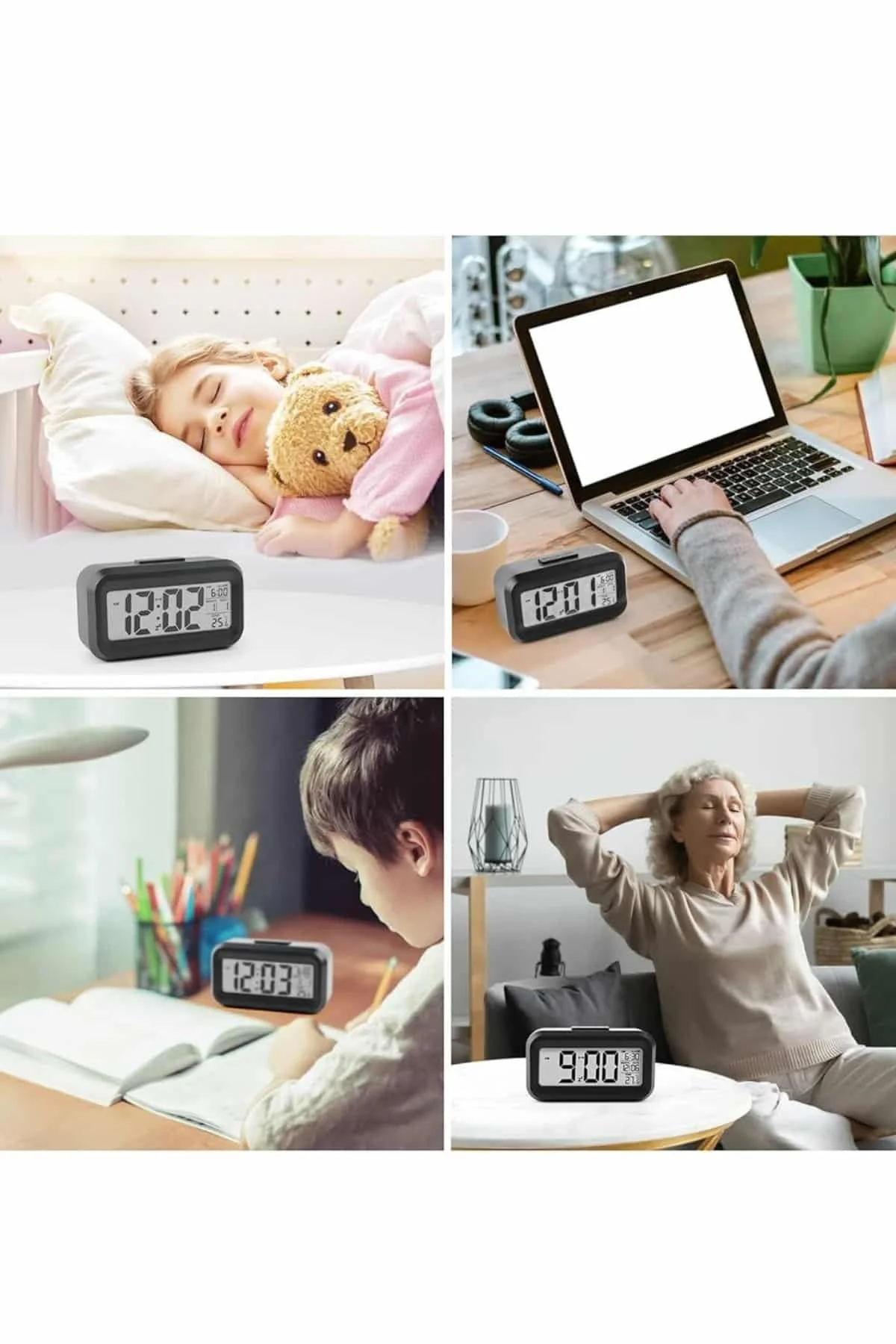 Dijital Işıklı Alarmlı Çalışma Masası Ekran Pilli Çalar Saat görsel 4