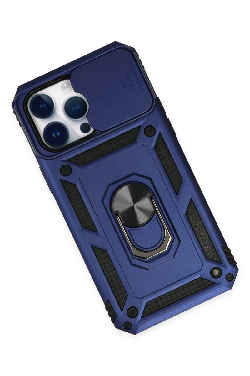 Apple iPhone 14 Pro Kılıf Pars Lens Yüzüklü Silikon - Lacivert görsel 3