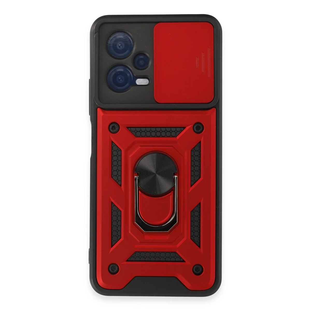 Xiao Red Note 12 5g Kılıf Pars Lens Yüzüklü Silikon - Kırmızı