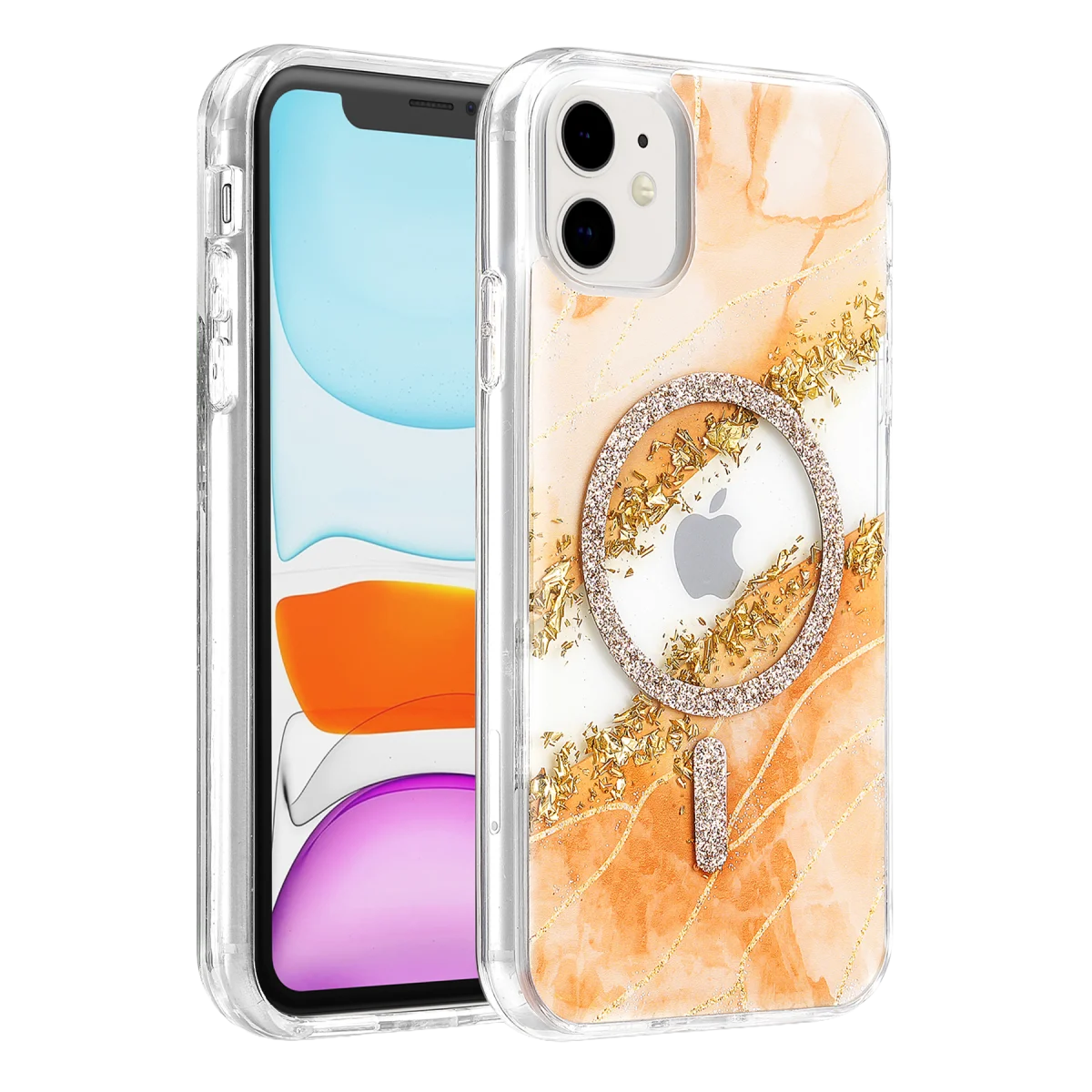 Onegif Apple iPhone 11 Lotus Simli Magsafe Kapak - Turuncu